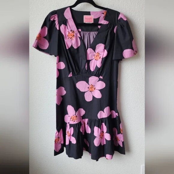 Kate  Spade  Grand  Flora Dress Pink & Black Floral Mini Dress Size 10 VGUC - Picture 2 of 6